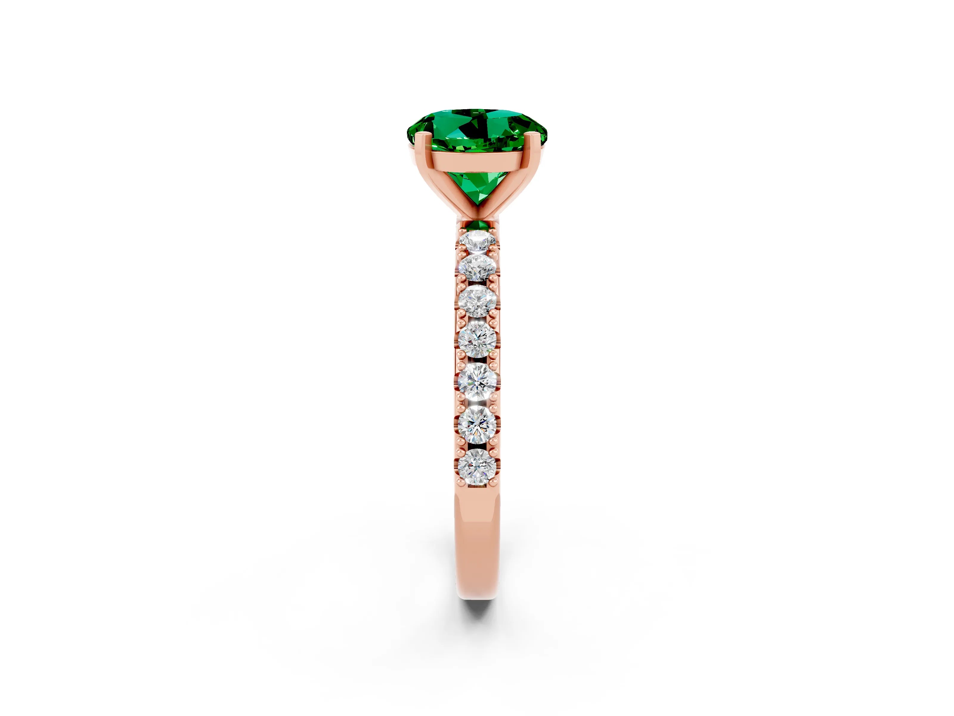 Rose gold Round Cut Emerald Solitaire Pavé Band with Four-Prong Setting_2