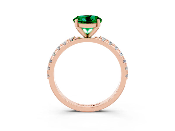 Rose gold Round Cut Emerald Solitaire Pavé Band with Four-Prong Setting