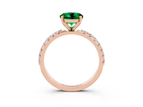 Rose gold Round Cut Emerald Solitaire Pavé Band with Four-Prong Setting_3