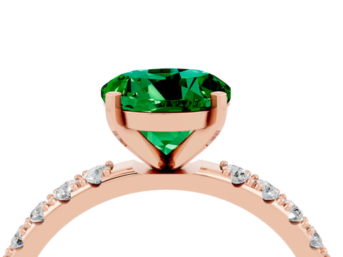 Rose gold Round Cut Emerald Solitaire Pavé Band with Four-Prong Setting_4