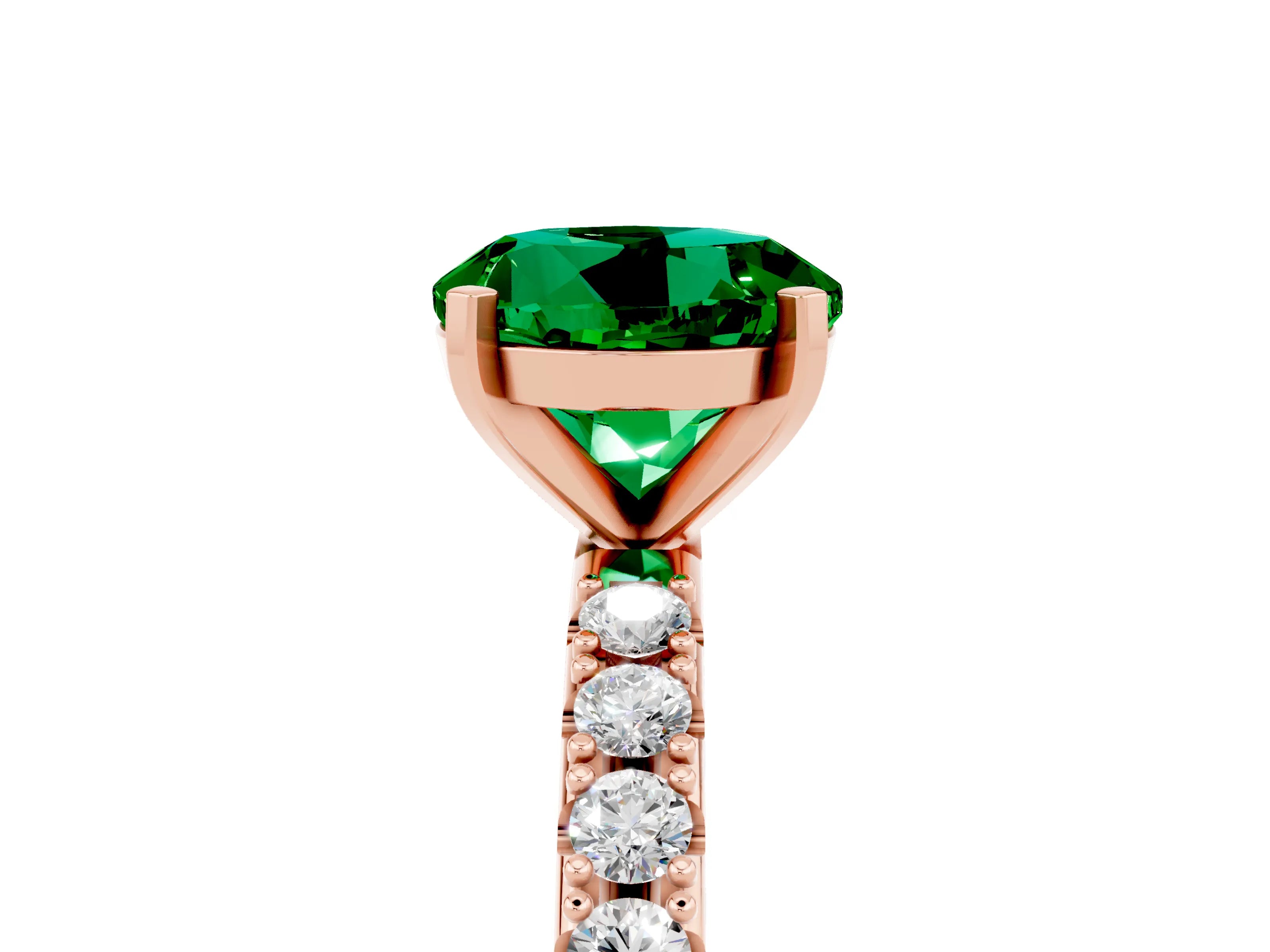 Rose gold Round Cut Emerald Solitaire Pavé Band with Four-Prong Setting_5