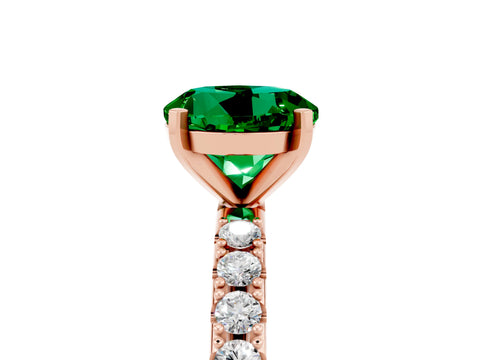 Rose gold Round Cut Emerald Solitaire Pavé Band with Four-Prong Setting_5