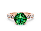 Rose gold Round Cut Emerald Solitaire Pavé Engagement Ring with Round Band and Prong Setting_12