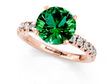Rose gold Round Cut Emerald Solitaire Pavé Engagement Ring with Round Band and Prong Setting_13