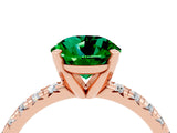 Rose gold Round Cut Emerald Solitaire Pavé Engagement Ring with Round Band and Prong Setting_16