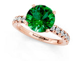 Rose gold Round Cut Emerald Solitaire Pavé Engagement Ring with Round Band and Prong Setting_67