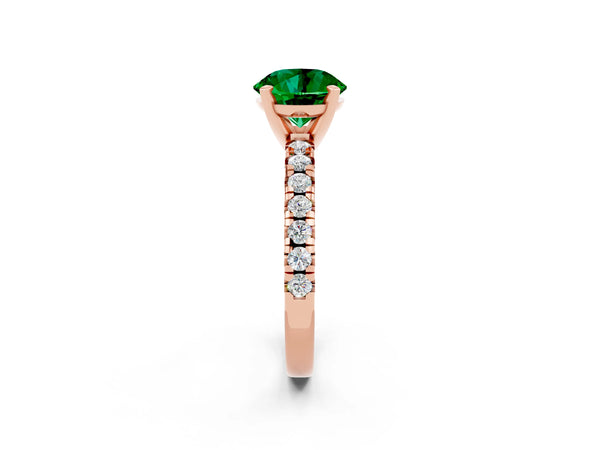 Rose gold Round Cut Emerald Solitaire Pavé Engagement Ring with Round Band and Prong Setting