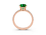 Rose gold Round Cut Emerald Solitaire Pavé Engagement Ring with Round Band and Prong Setting_69