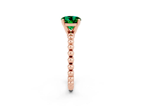 Rose gold Round Cut Emerald Solitaire Ring with Beaded Band and Prong Setting_2