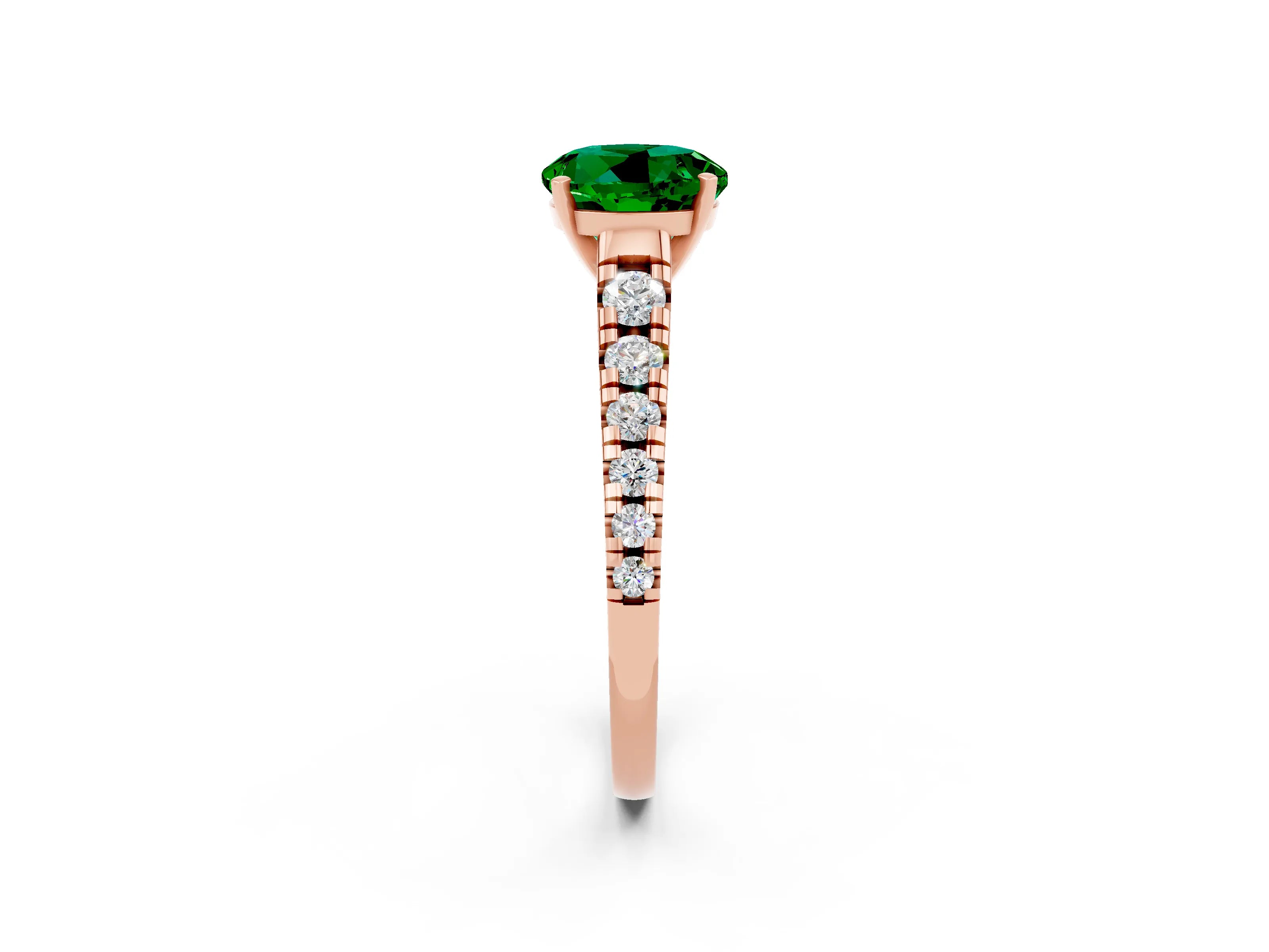 Rose gold Round Cut Emerald Solitaire Ring with Cathedral Setting and Pavé Band_2