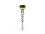 Rose gold Round Cut Emerald Solitaire Ring with Cathedral Setting and Pavé Band_2