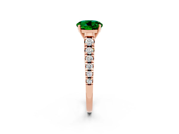 Rose gold Round Cut Emerald Cathedral Solitaire Ring with Round  Pavé Band