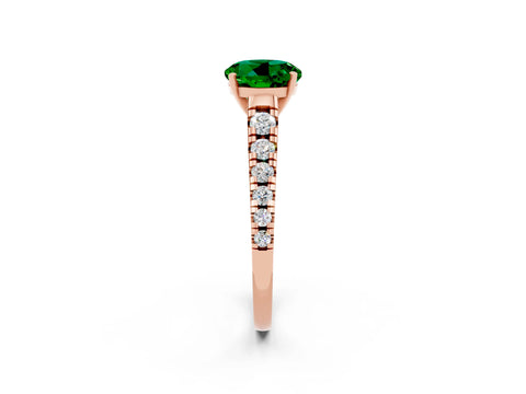 Rose gold Round Cut Emerald Solitaire Ring with Cathedral Setting and Pavé Band_2