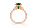 Rose gold Round Cut Emerald Solitaire Ring with Cathedral Setting and Pavé Band_3