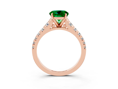 Rose gold Round Cut Emerald Solitaire Ring with Cathedral Setting and Pavé Band_3
