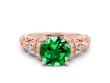 Rose gold Round Cut Emerald Solitaire Ring with Filigree Band and Four-Prong Setting_24
