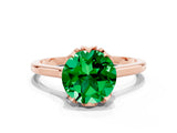 Rose gold Round Cut Emerald Solitaire Ring with Flower Prong Setting and Classic Band_12