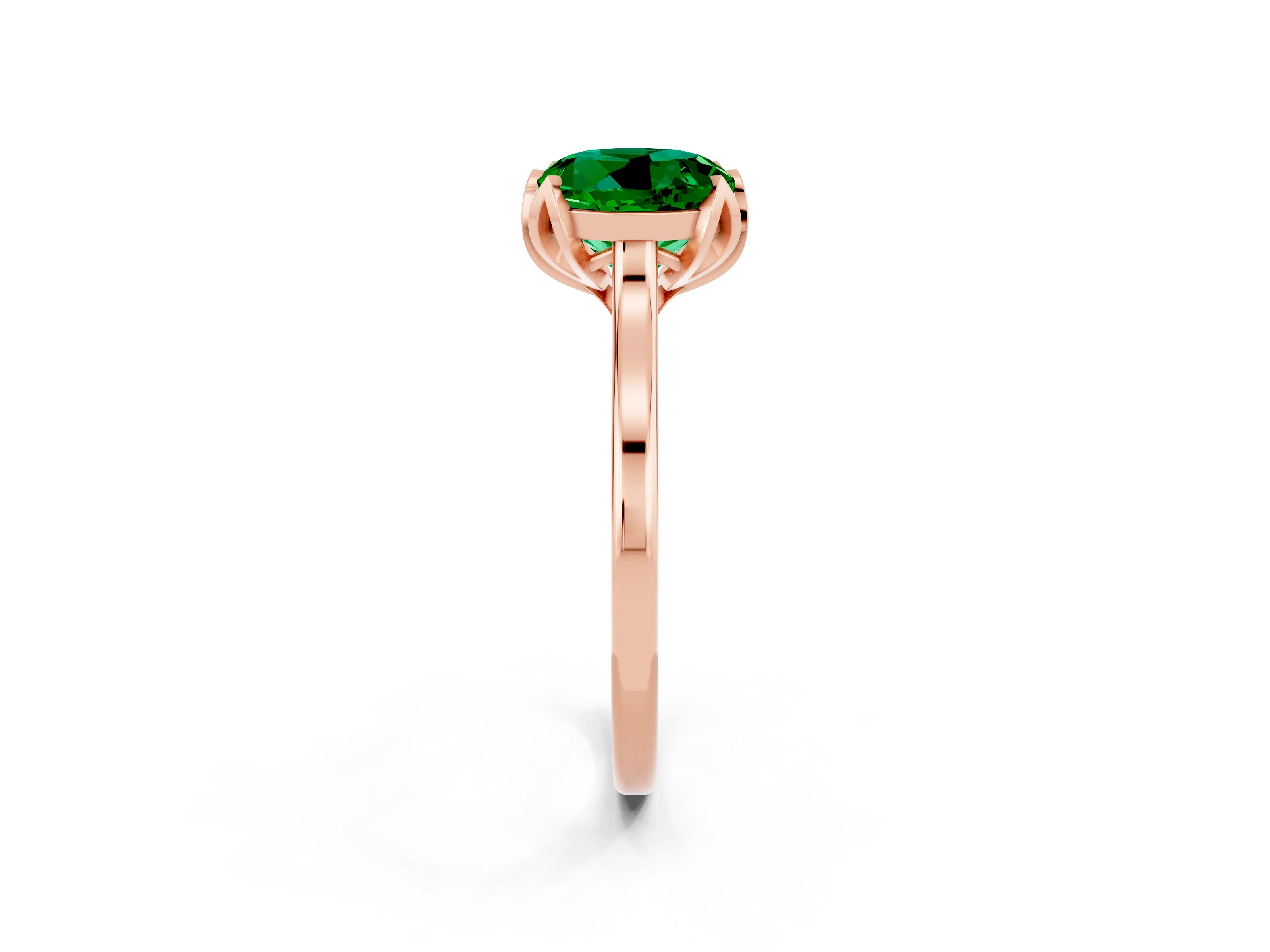 Rose gold Round Cut Emerald Solitaire Ring with Flower Prong Setting and Classic Band_14