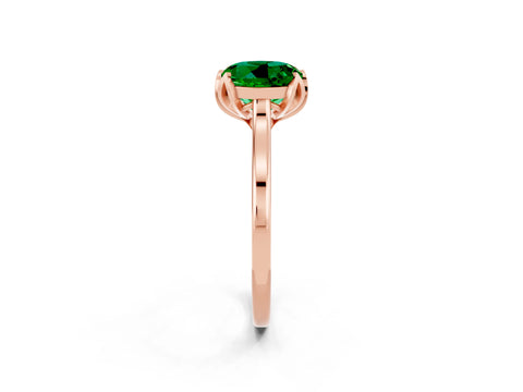 Rose gold Round Cut Emerald Solitaire Ring with Flower Prong Setting and Classic Band_14