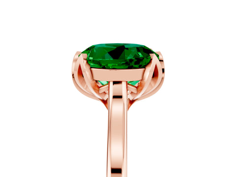 Rose gold Round Cut Emerald Solitaire Ring with Flower Prong Setting and Classic Band_17