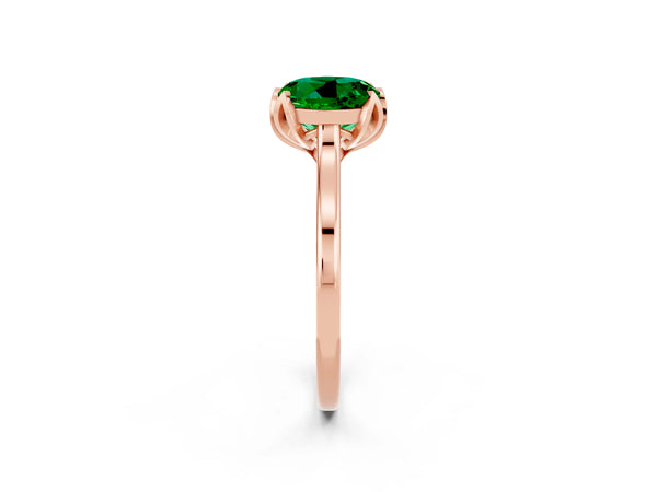 Rose gold Round Cut Emerald Solitaire Ring with Flower Prong Setting and Classic Band