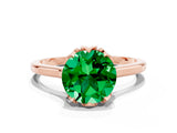Rose gold Round Cut Emerald Solitaire Ring with Flower Prong Setting and Classic Band_37