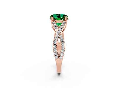 Rose gold Round Cut Emerald Solitaire Ring with Four-Prong Setting and Twisted Pavé Band_2