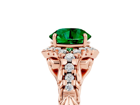 Rose gold Round Cut Emerald Solitaire Ring with Hidden Halo and Pavé Band_41