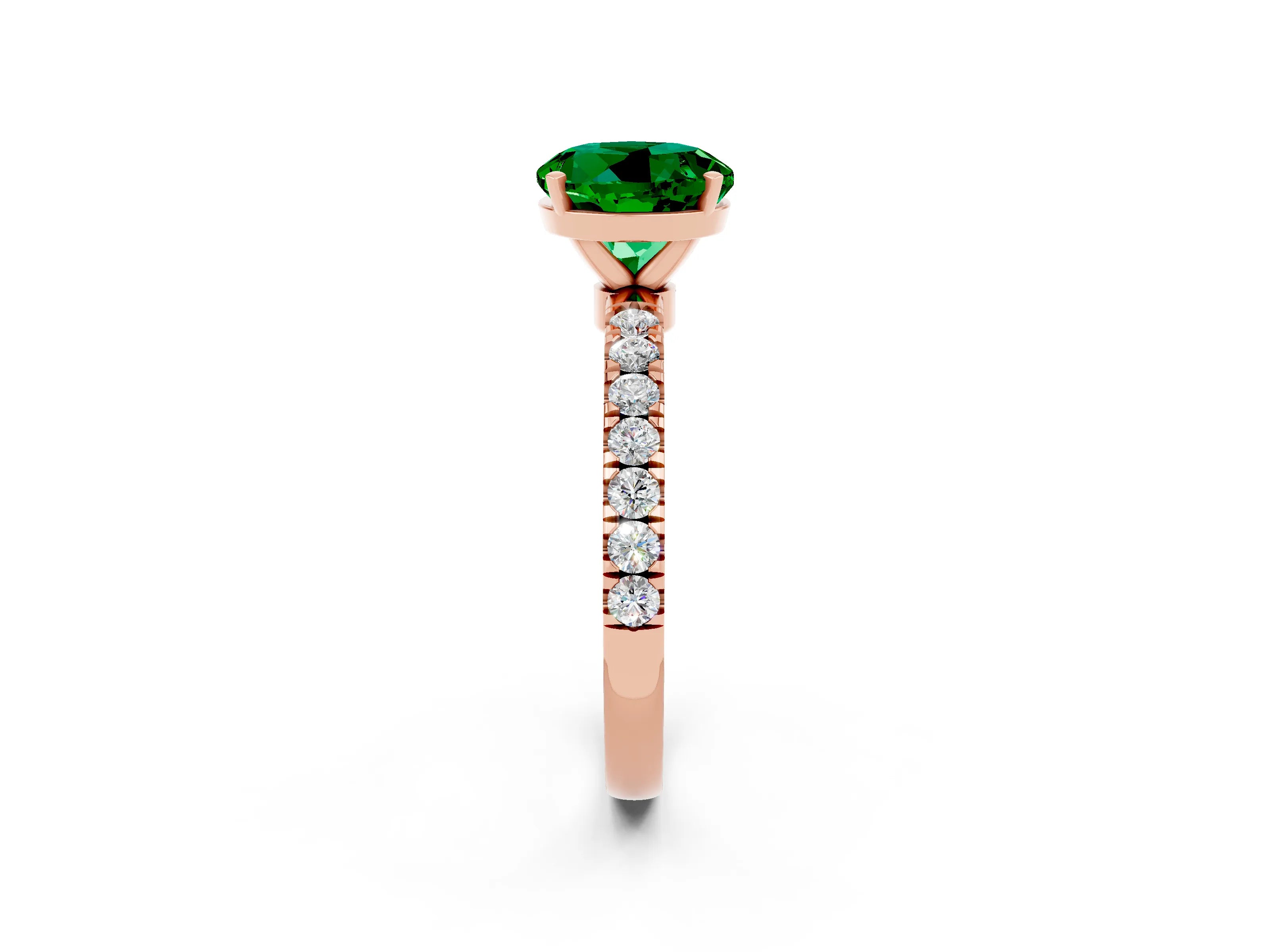 Rose gold Round Cut Emerald Solitaire Ring with Pavé Accents and Four-Prong Setting_2