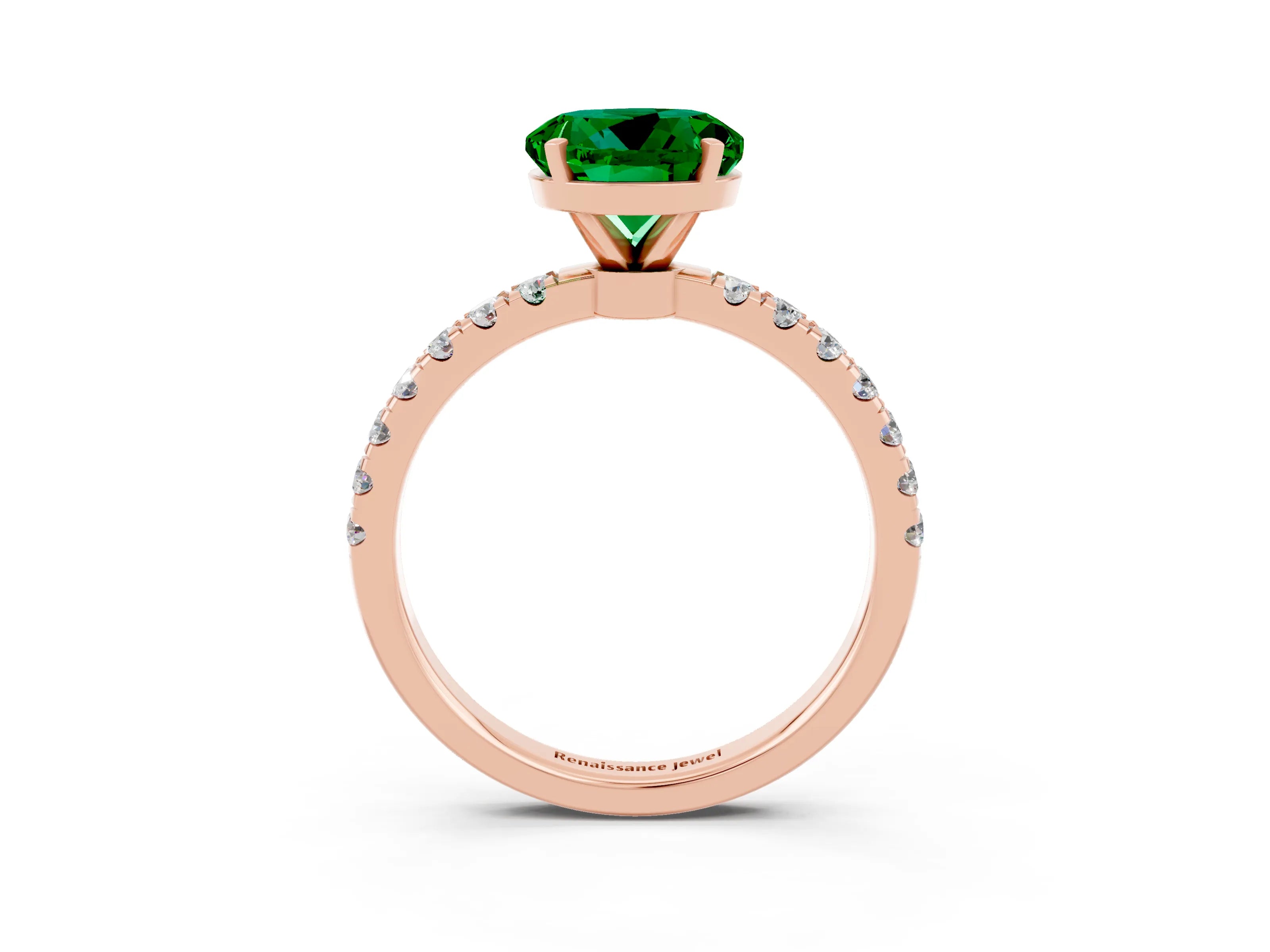 Rose gold Round Cut Emerald Solitaire Ring with Pavé Accents and Four-Prong Setting_3