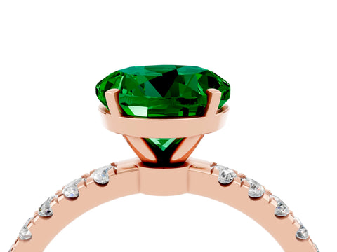 Rose gold Round Cut Emerald Solitaire Ring with Pavé Accents and Four-Prong Setting_4
