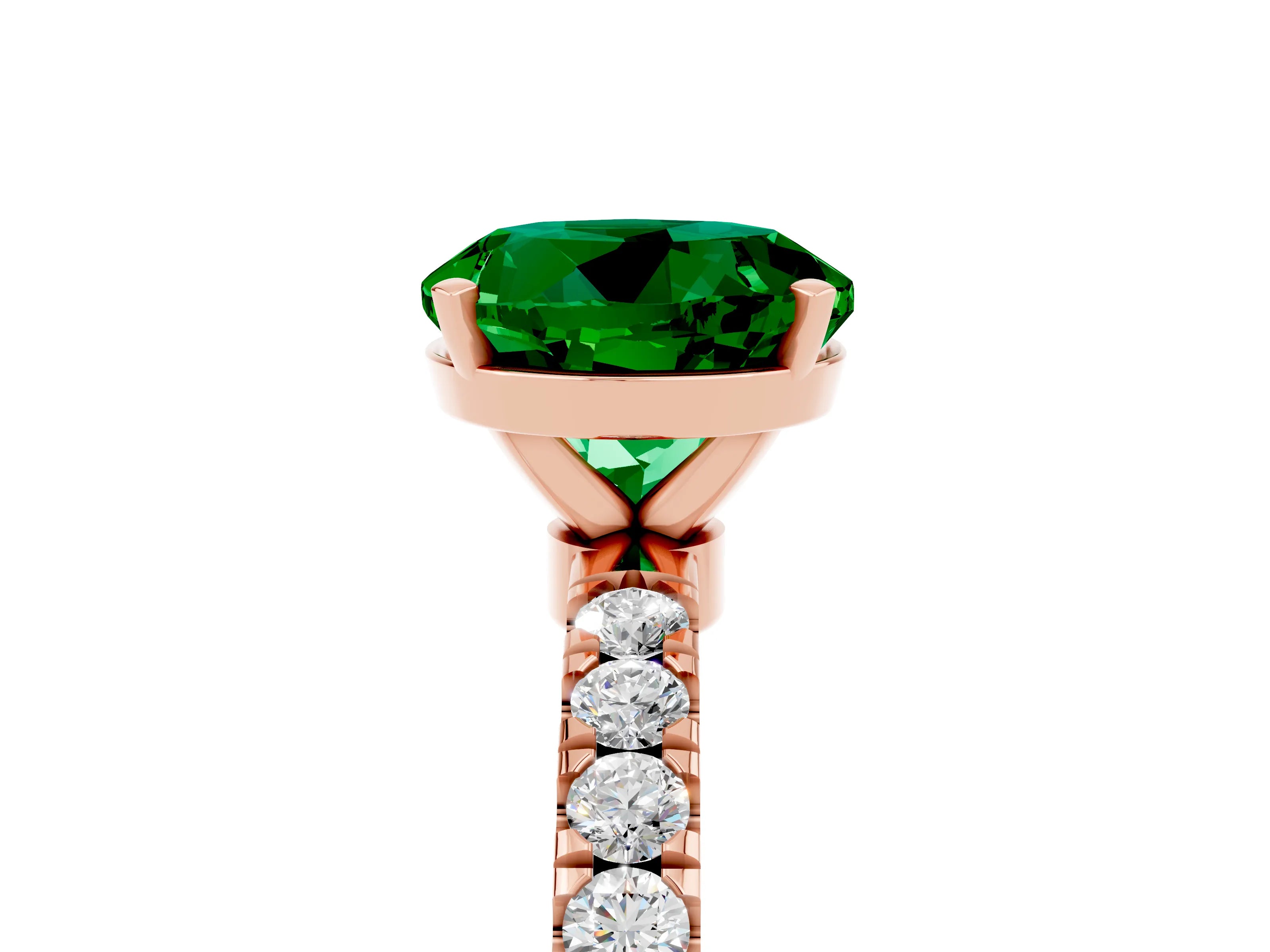 Rose gold Round Cut Emerald Solitaire Ring with Pavé Accents and Four-Prong Setting_5