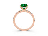 Rose gold Round Cut Emerald Solitaire Ring with Pavé Band and Four-Prong Setting_27