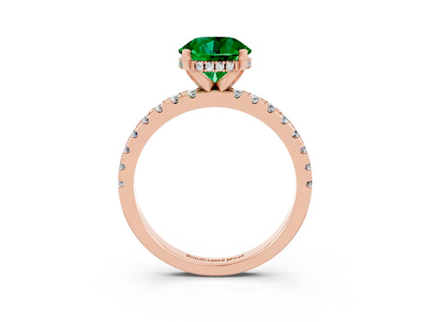 Rose gold Round Cut Emerald Solitaire Ring with Pavé Band and Four-Prong Setting_27