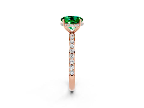 Rose gold Round Cut Emerald Solitaire Ring with Pavé Band and Hidden Halo_14