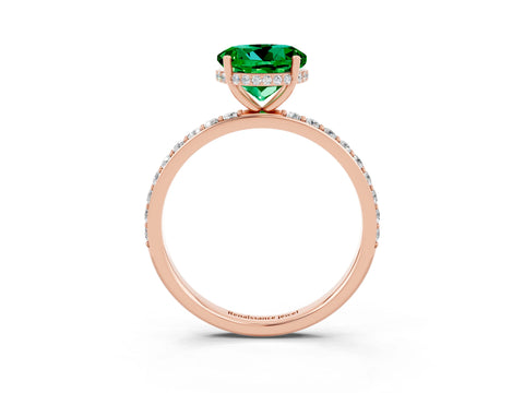 Rose gold Round Cut Emerald Solitaire Ring with Pavé Band and Hidden Halo_15