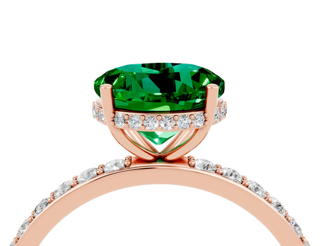 Rose gold Round Cut Emerald Solitaire Ring with Pavé Band and Hidden Halo_16