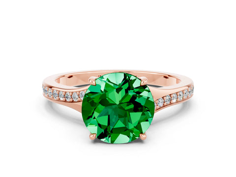 Rose gold Round Cut Emerald Solitaire Ring with Pavé Band and Prong Setting_12