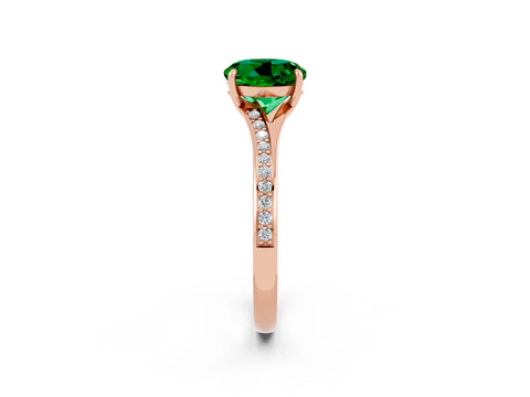 Rose gold Round Cut Emerald Solitaire Ring with Pavé Band and Prong Setting_14