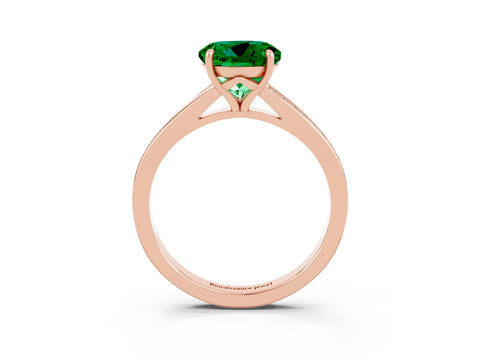Rose gold Round Cut Emerald Solitaire Ring with Pavé Band and Prong Setting_15