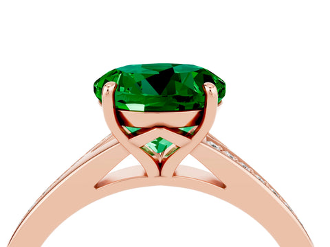 Rose gold Round Cut Emerald Solitaire Ring with Pavé Band and Prong Setting_16