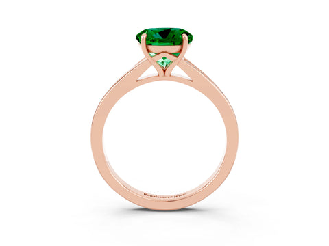 Rose gold Round Cut Emerald Solitaire Ring with Pavé Band and Prong Setting_3