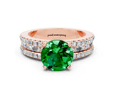 Rose gold Round Cut Emerald Solitaire Ring with Pavé and Channel Set Band_12
