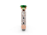 Rose gold Round Cut Emerald Solitaire Ring with Pavé and Channel Set Band_14