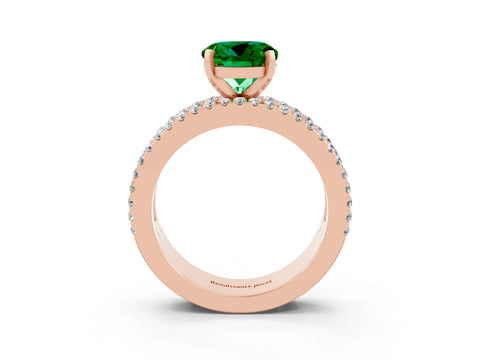 Rose gold Round Cut Emerald Solitaire Ring with Pavé and Channel Set Band_15