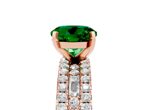Rose gold Round Cut Emerald Solitaire Ring with Pavé and Channel Set Band_17