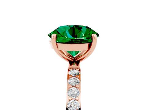 Rose gold Round Cut Emerald Solitaire Ring with Pave Band and Four Prong Setting_17