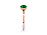 Rose gold Round Cut Emerald Solitaire Ring with Pave Band and Four Prong Setting_26