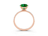 Rose gold Round Cut Emerald Solitaire Ring with Pave Band and Four Prong Setting_27
