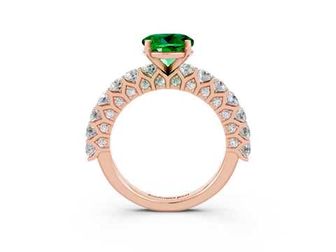 Rose gold Round Cut Emerald Solitaire Ring with Shared Prong Pavé Band and Four-Prong Setting_3